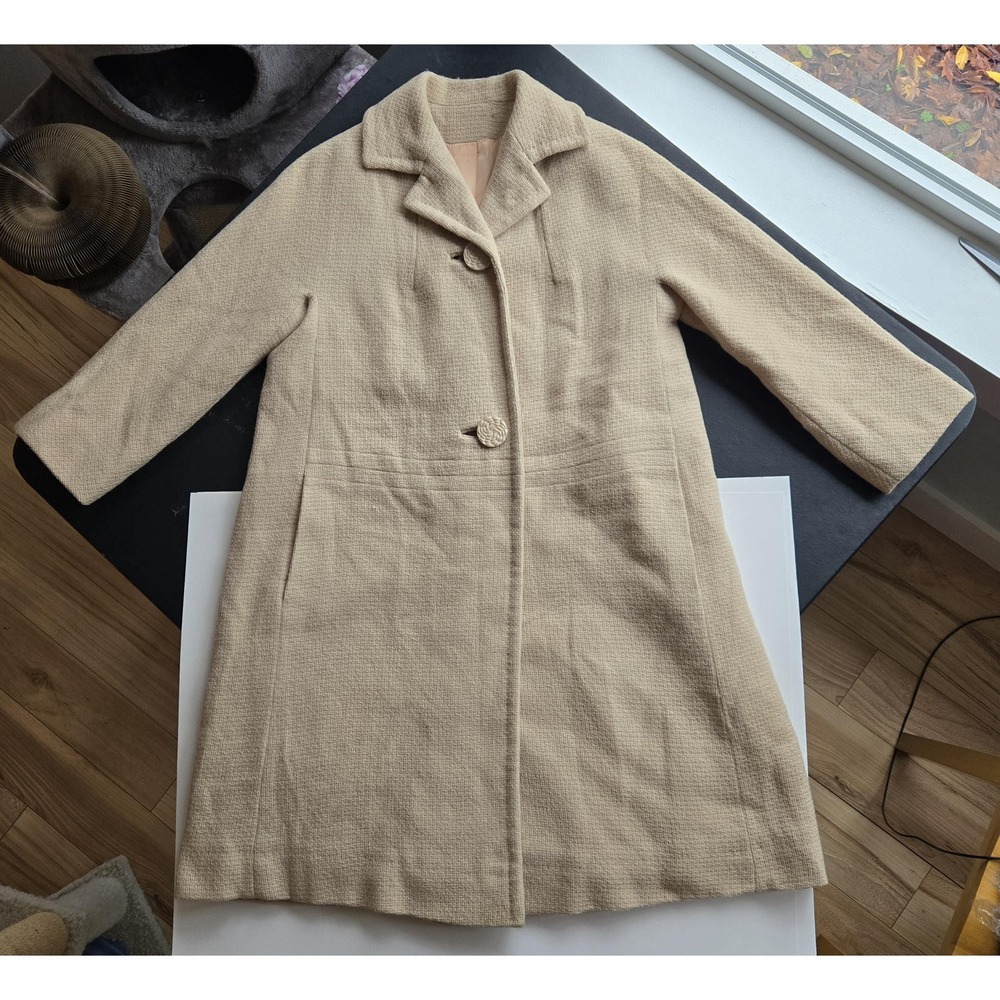 Vintage 60s-70s beige Fashionette wool swing coat / damaged‎ lining
